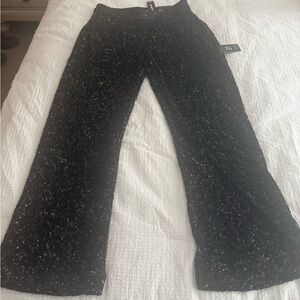 Express pull on style black sequin high waist wide leg trousers size M
